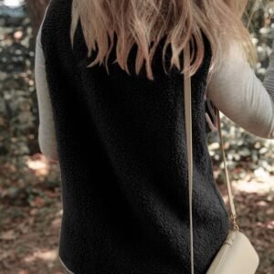 Dark Grey Sherpa Contrast Trim Patch Pocket Cartridge Toggle Button Vest