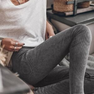 Dark Grey Vintage Wash Ribbed Leggings