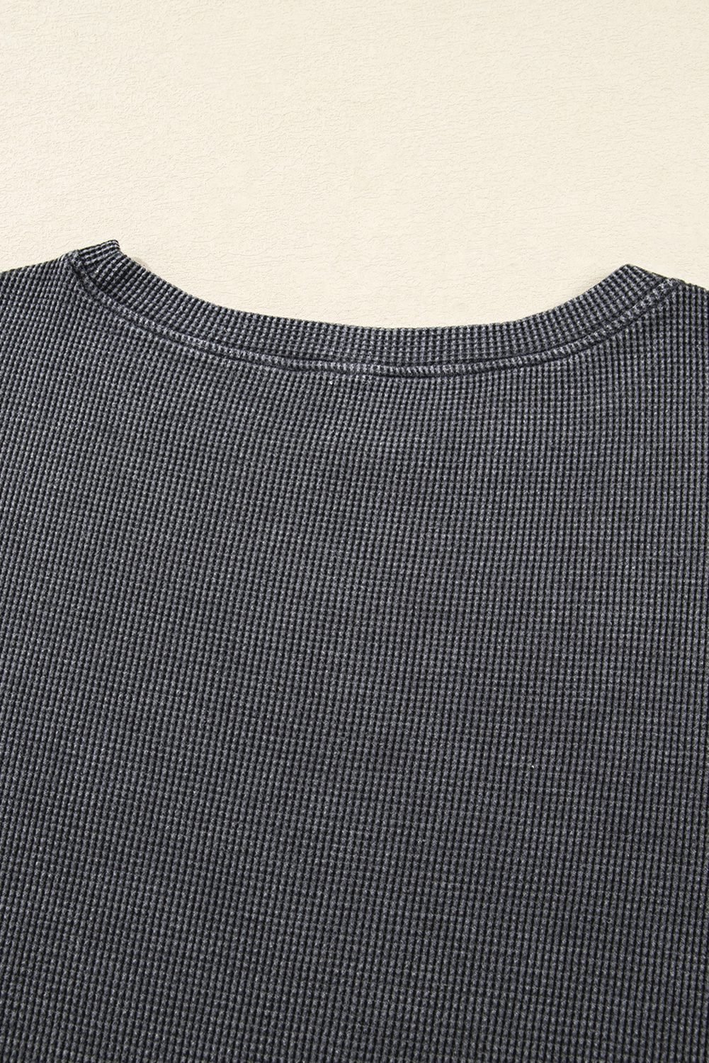 Dark Grey Waffle Knit Patchwork Long Sleeve Loose Top
