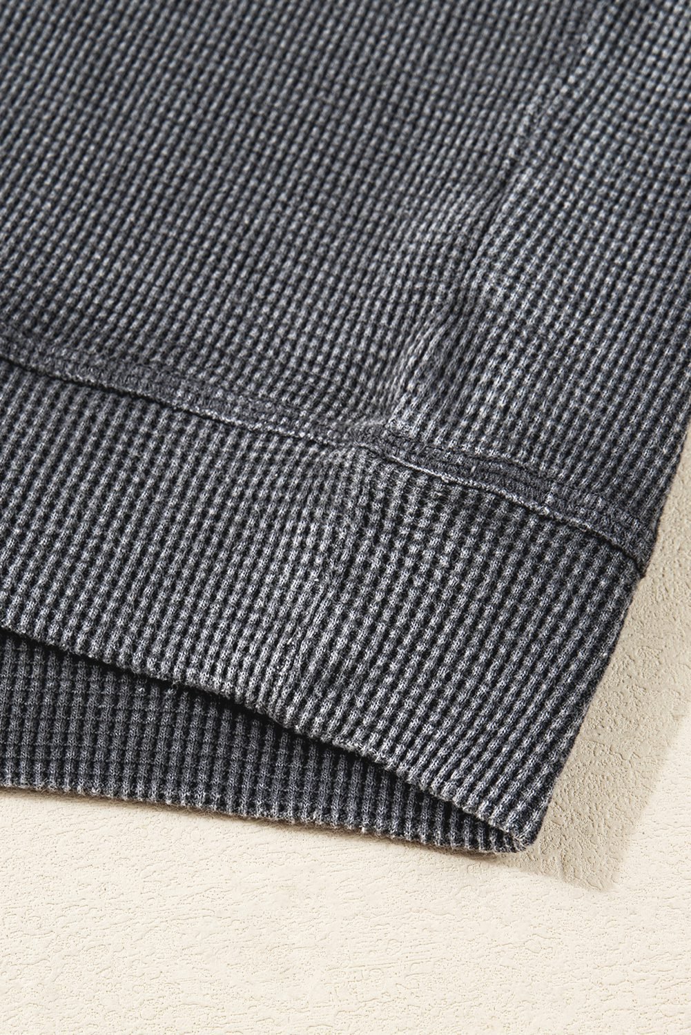 Dark Grey Waffle Knit Patchwork Long Sleeve Loose Top