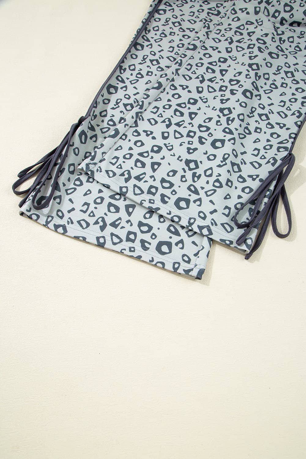 Gray Leopard High Waist Side Bow Straight Leg