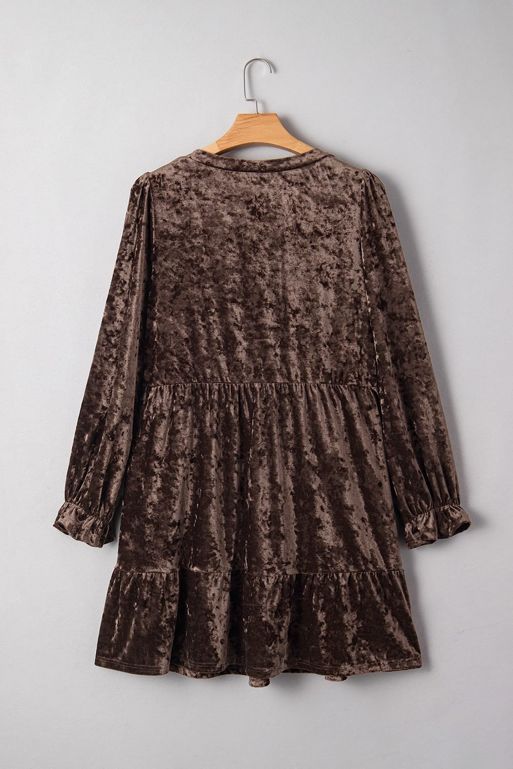 Coffee Plus Size Velvet Babydoll Mini Dress With Puff Sleeve