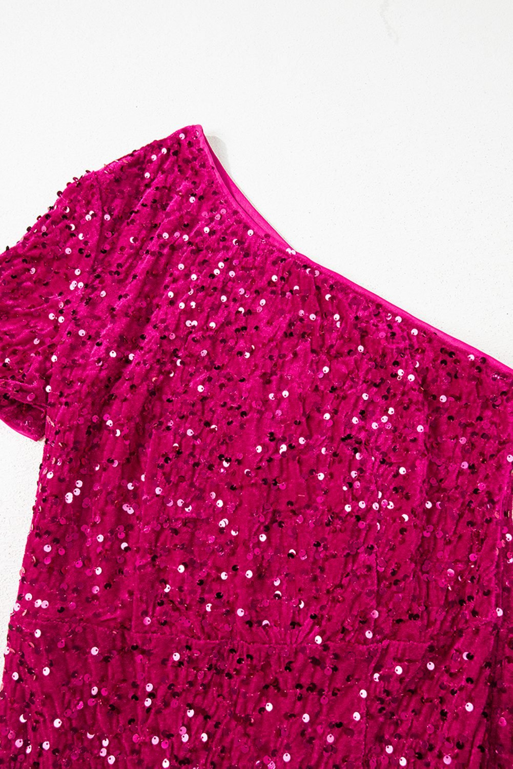 Pitaya Pink One Shoulder Thigh High Split Bodycon Sequin Gown