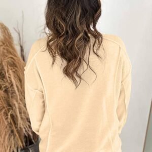 Beige Splicing Round Neck Pullover Sweatshirt