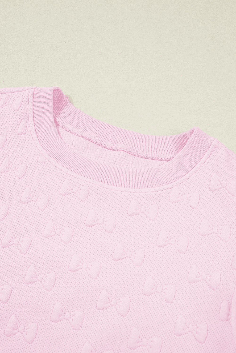 Pink Bow Jacquard Ruffle Sleeve Short 2Pcs Outfit