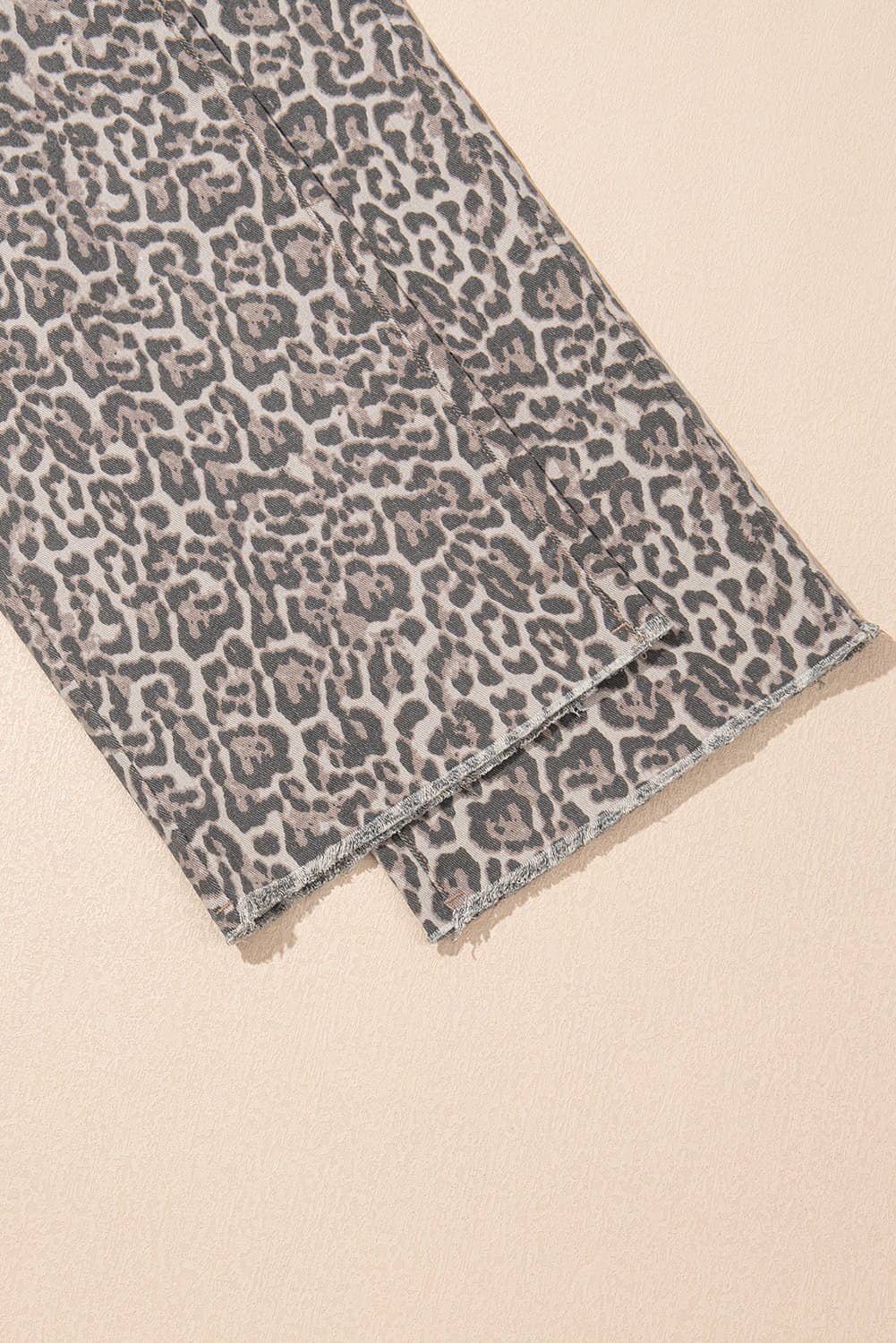 Brown Leopard Frayed Edge Wide Leg High Waist Jeans