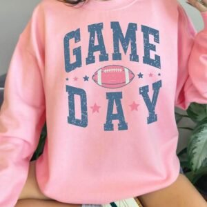 Pink Rugby Game Day Graphic Drop Shoulder Sweatshirt