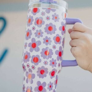 Orchid Petal Flower Print Handle Stainless Steel Portable Cup