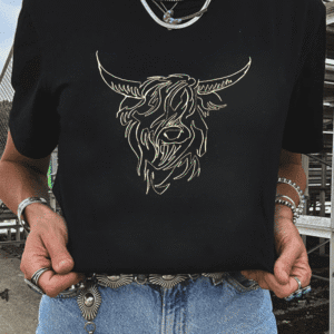 Black Western Bull Head Embroidered Pattern T Shirt