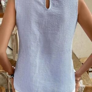Sky Blue Stripe Lace Patchwork Crew Neck Tank Top