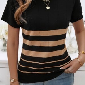 Black Striped Crew Neck Sweater T-Shirt