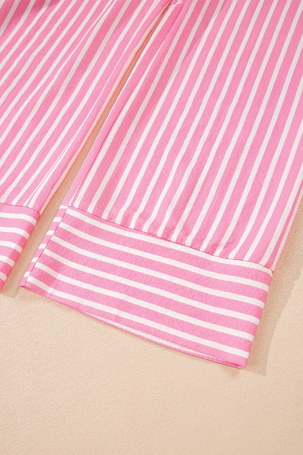 Pink Stripe Buttoned Front Long Sleeve Top And Pants 2 Piece Sleepwear