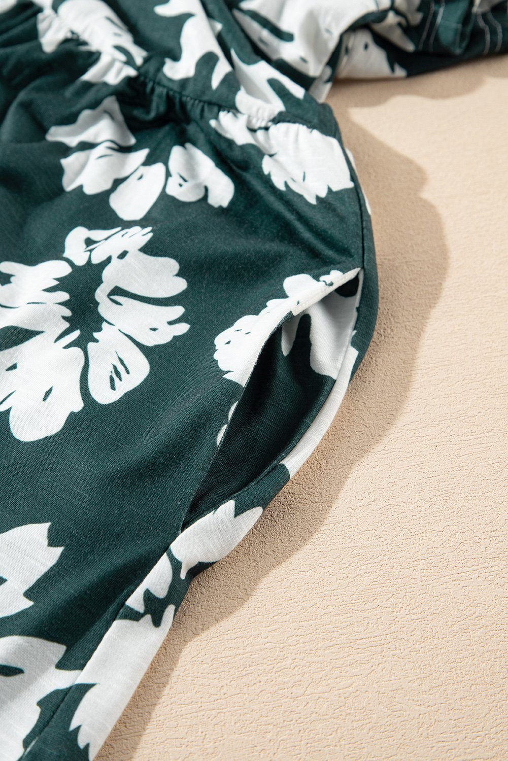 Green Floral Print Ruffle Sleeve Empire Waist Mini Dress