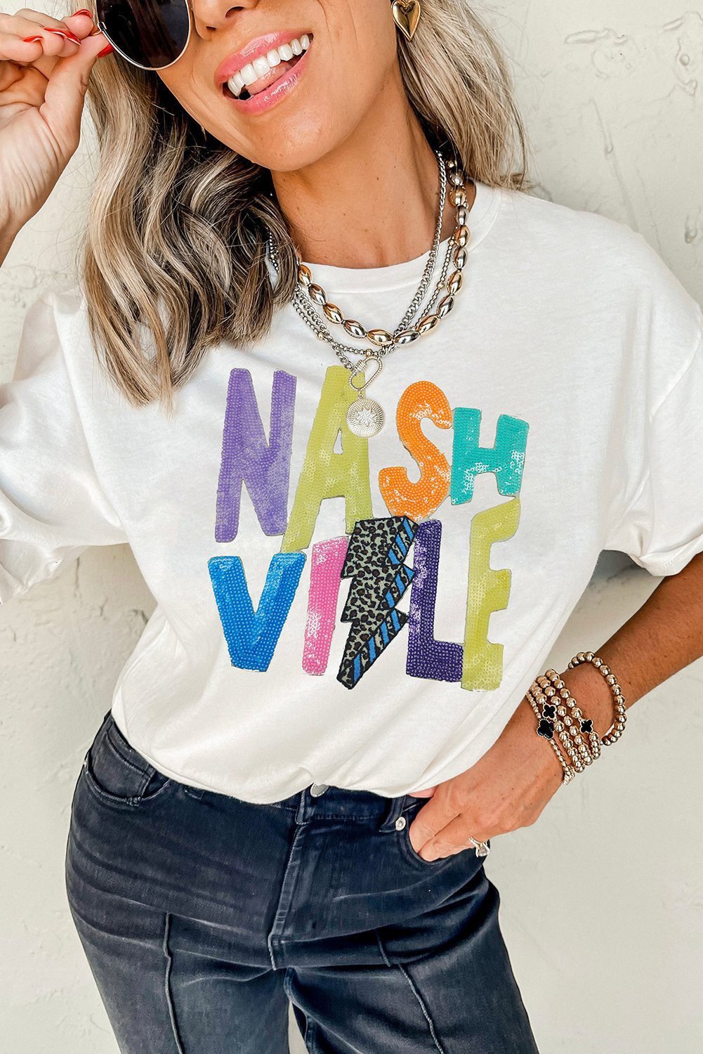 White Lightening Nashville Graphic Crewneck T Shirt