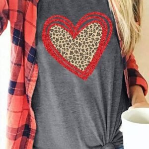 Gray Sequin Leopard Heart Graphic T-Shirt