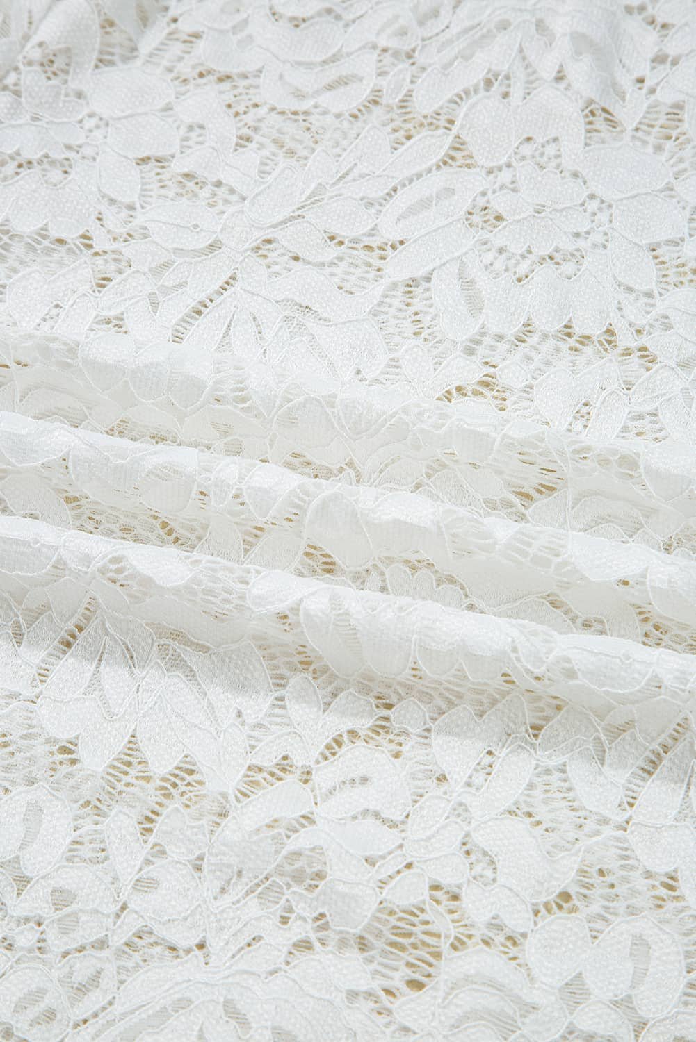 White Lace Crochet Bell Sleeve Mock Neck Blouse