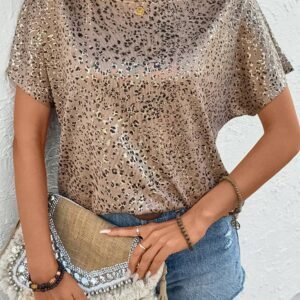 Parchment Shimmer Leopard Print Dolman Sleeve T Shirt