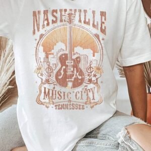 White Vintage Nashville Music City Crewneck Graphic T Shirt