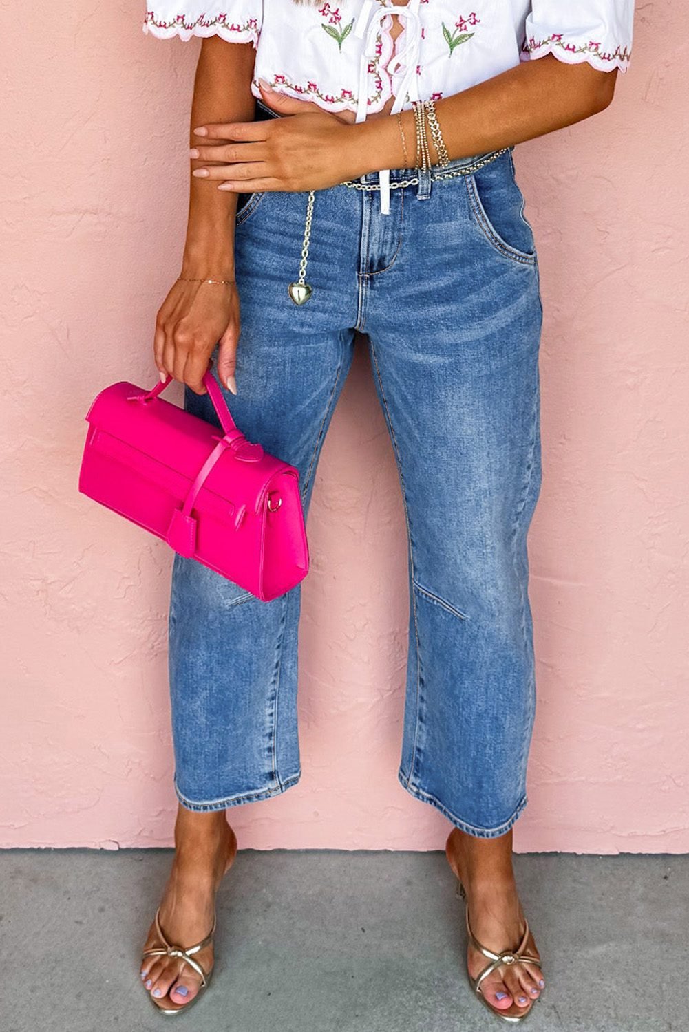 Dusk Blue High Waist Straight Leg Ankle Jeans