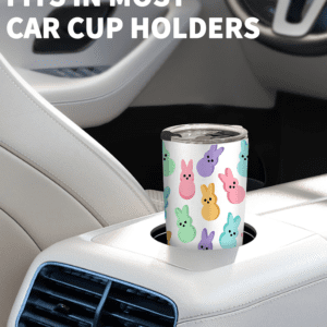 White Cute Bunny Printed Stainless Steel Thermal Vacuum Cup 20Oz