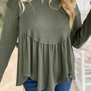 Mist Green Plus Size Thermal Knitted Babydoll Flare Top