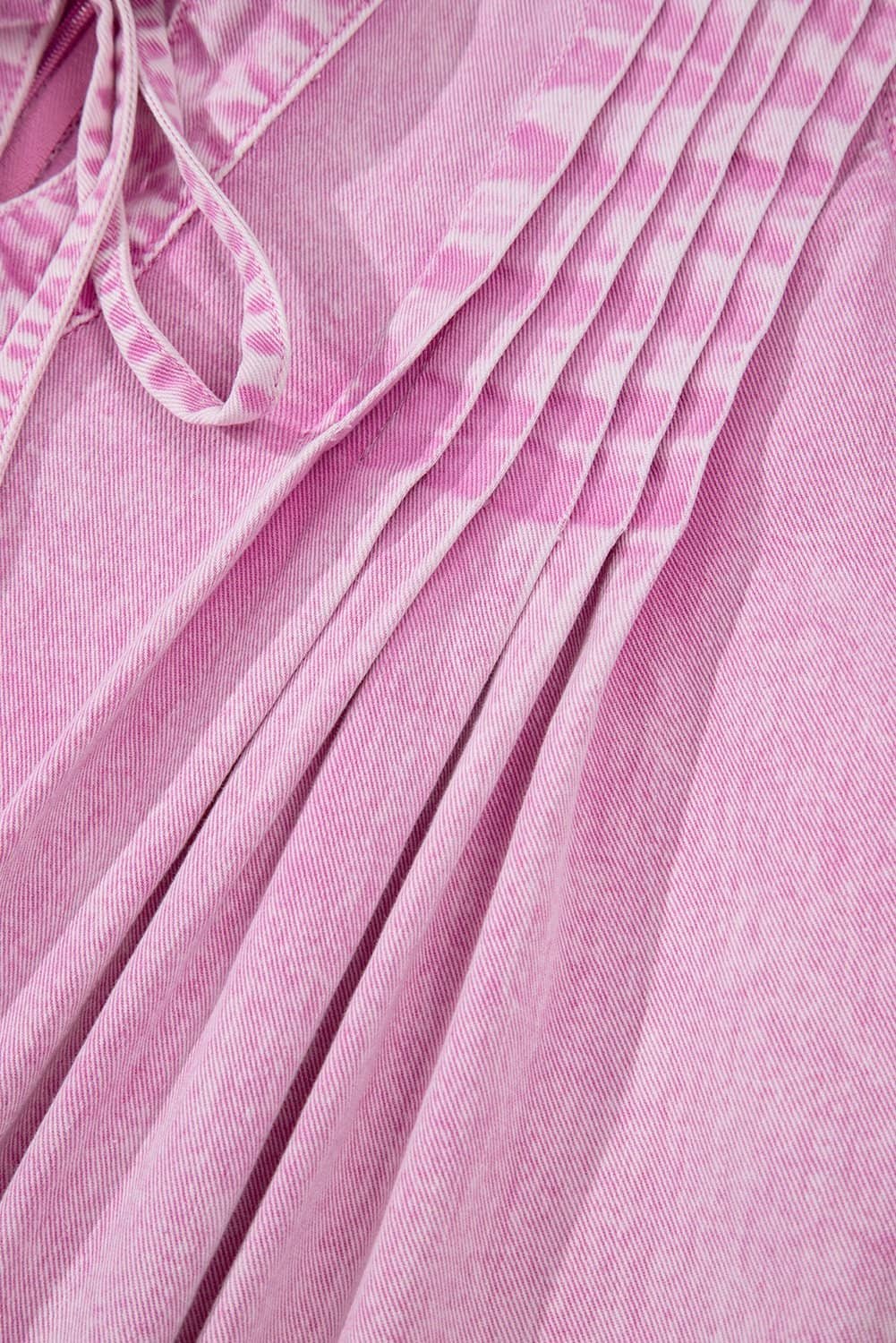 Bonbon Mineral Wash Pleated Bust V Neck Sleeveless Denim Romper