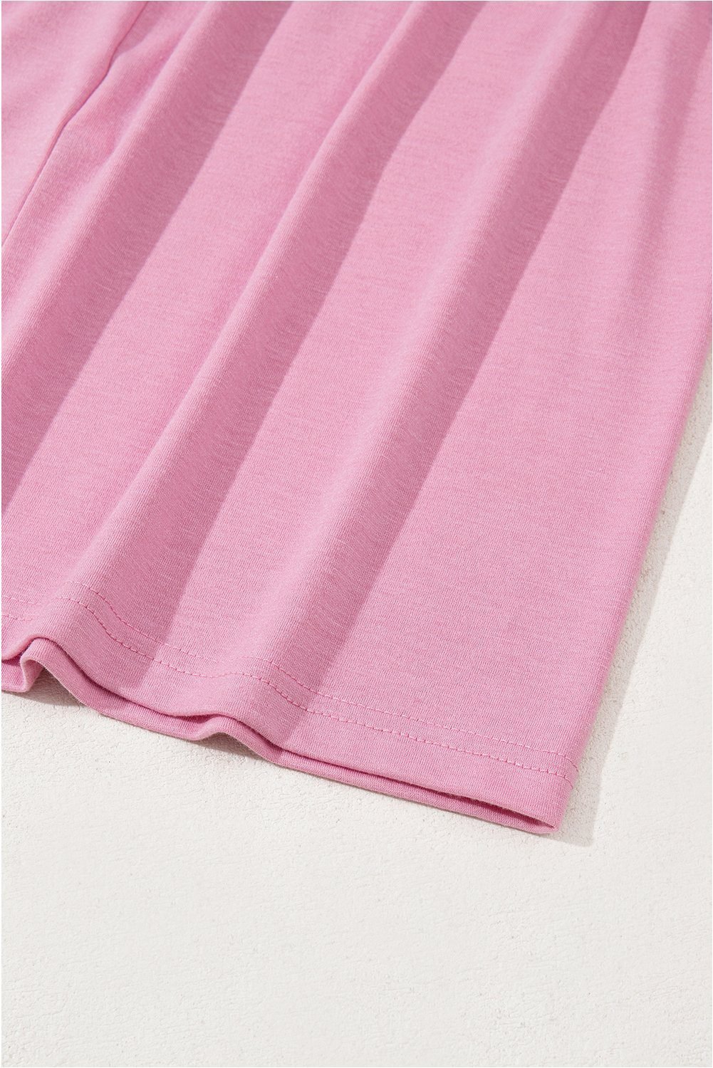 Pink Solid Color T-Shirt High Waist Pocketed Long Dress