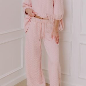 Delicacy Braided Texture Ruffle Hem Top Drawstring Loose Pants Set
