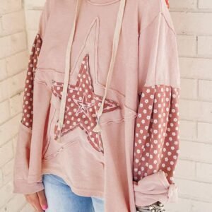 Delicacy Floral Patchwork Star Pattern Drawstring Hoodie