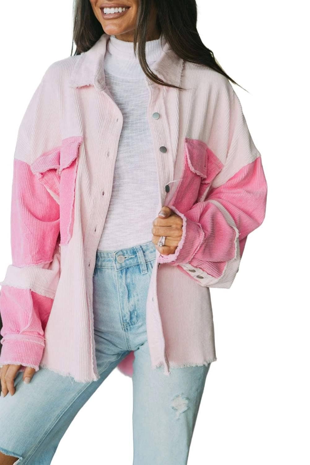 Delicacy Two-Tone Color Exposed Seam Corduroy Shacket