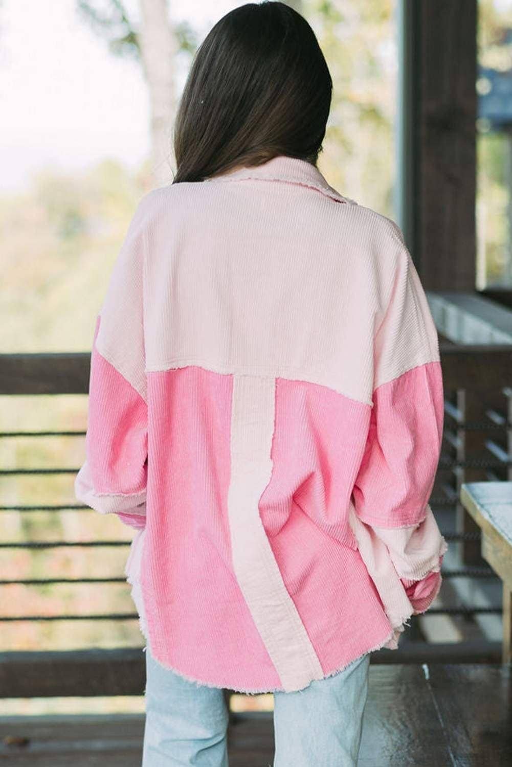 Delicacy Two-Tone Color Exposed Seam Corduroy Shacket