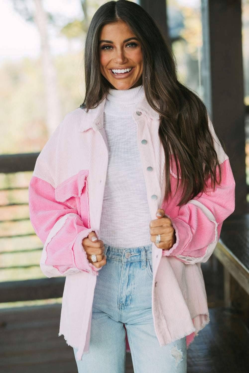 Delicacy Two-Tone Color Exposed Seam Corduroy Shacket