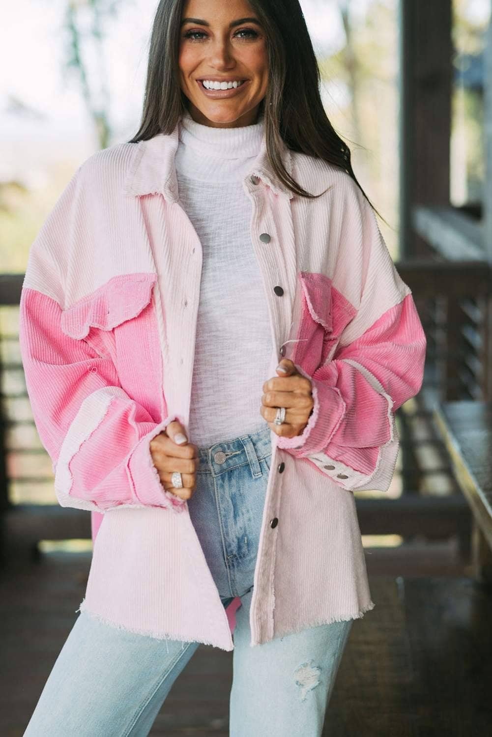 Delicacy Two-Tone Color Exposed Seam Corduroy Shacket