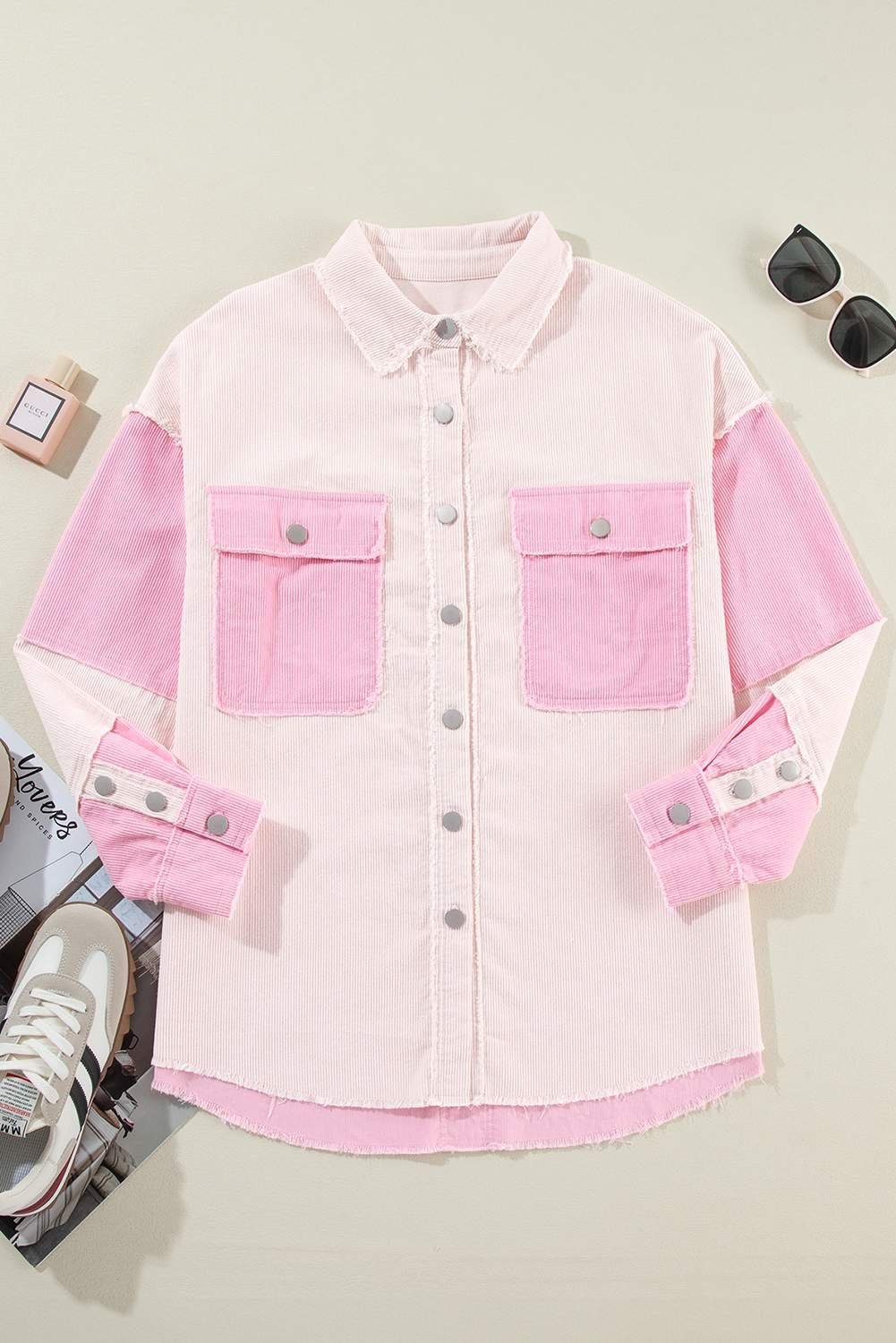 Delicacy Two-Tone Color Exposed Seam Corduroy Shacket