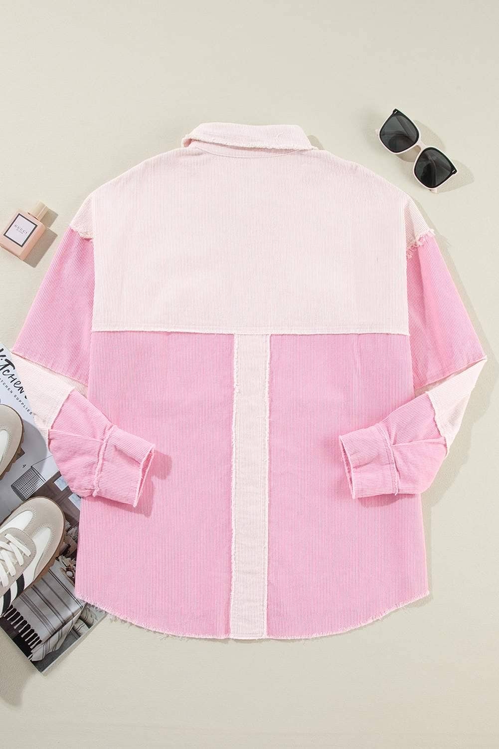 Delicacy Two-Tone Color Exposed Seam Corduroy Shacket