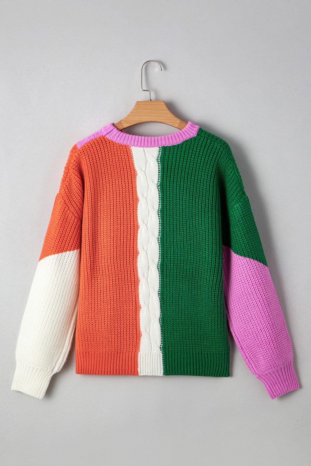 Desert Gold Color Block Textured Knit Drop Shoulder Loose Fit Sweater