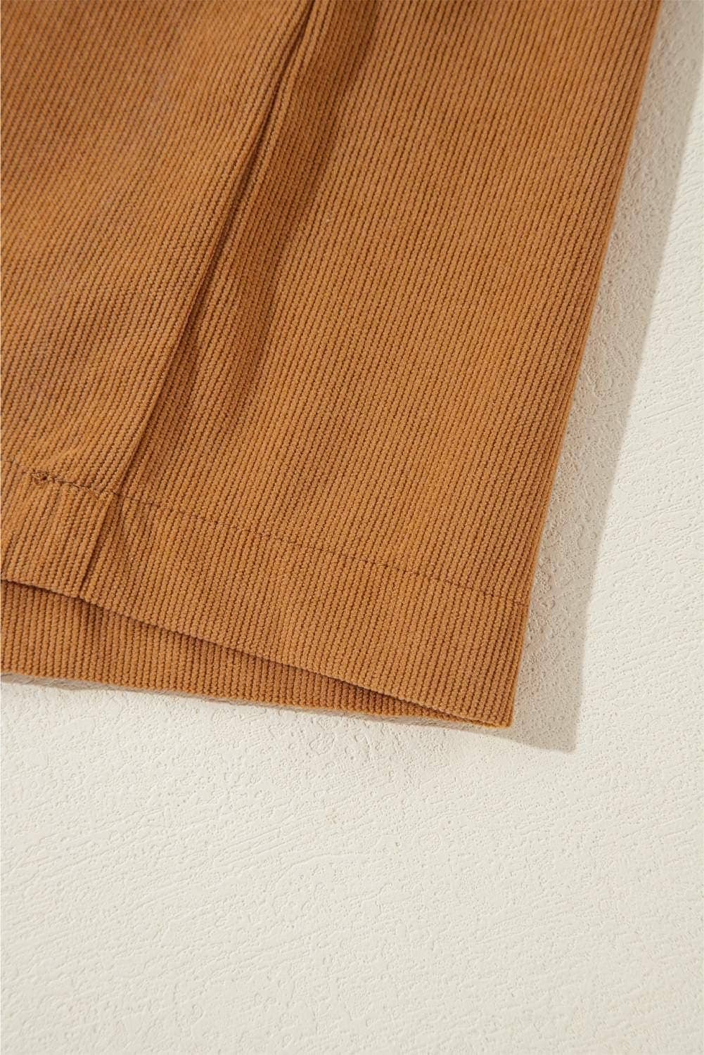 Desert Gold Corduroy Pleated Puff Sleeve Shift Short Dress