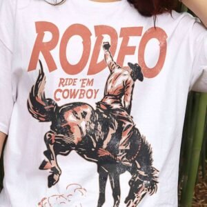 White Rodeo Cowboy Graphic Crewneck T Shirt
