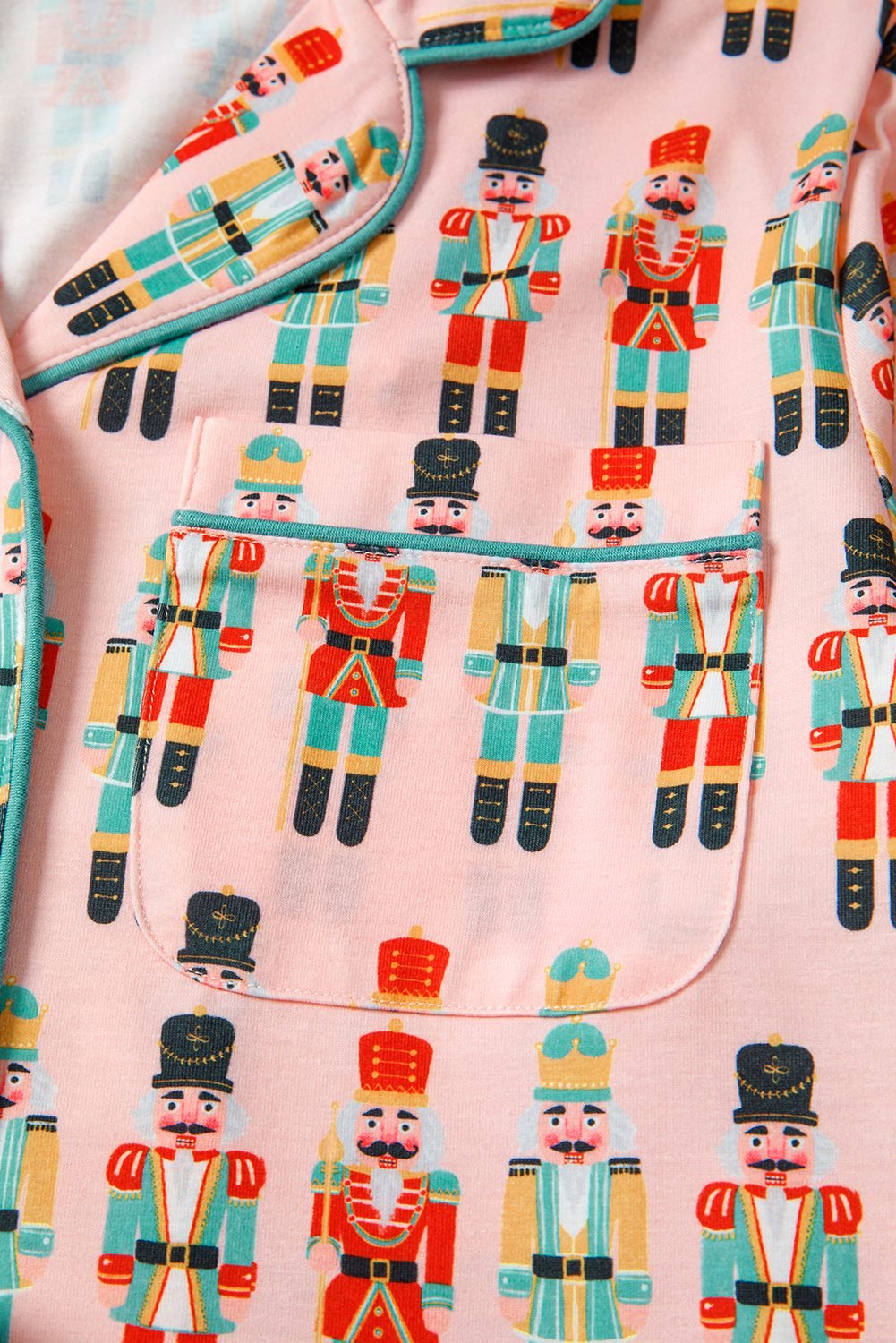 Pink Nutcracker March Long Sleeve Button Up 2Pcs Pajama Short Set