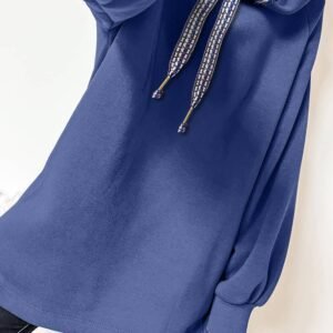 Dirty Blue Fleece Lined Adjustable Drawstring Oversize Tunic Hoodie