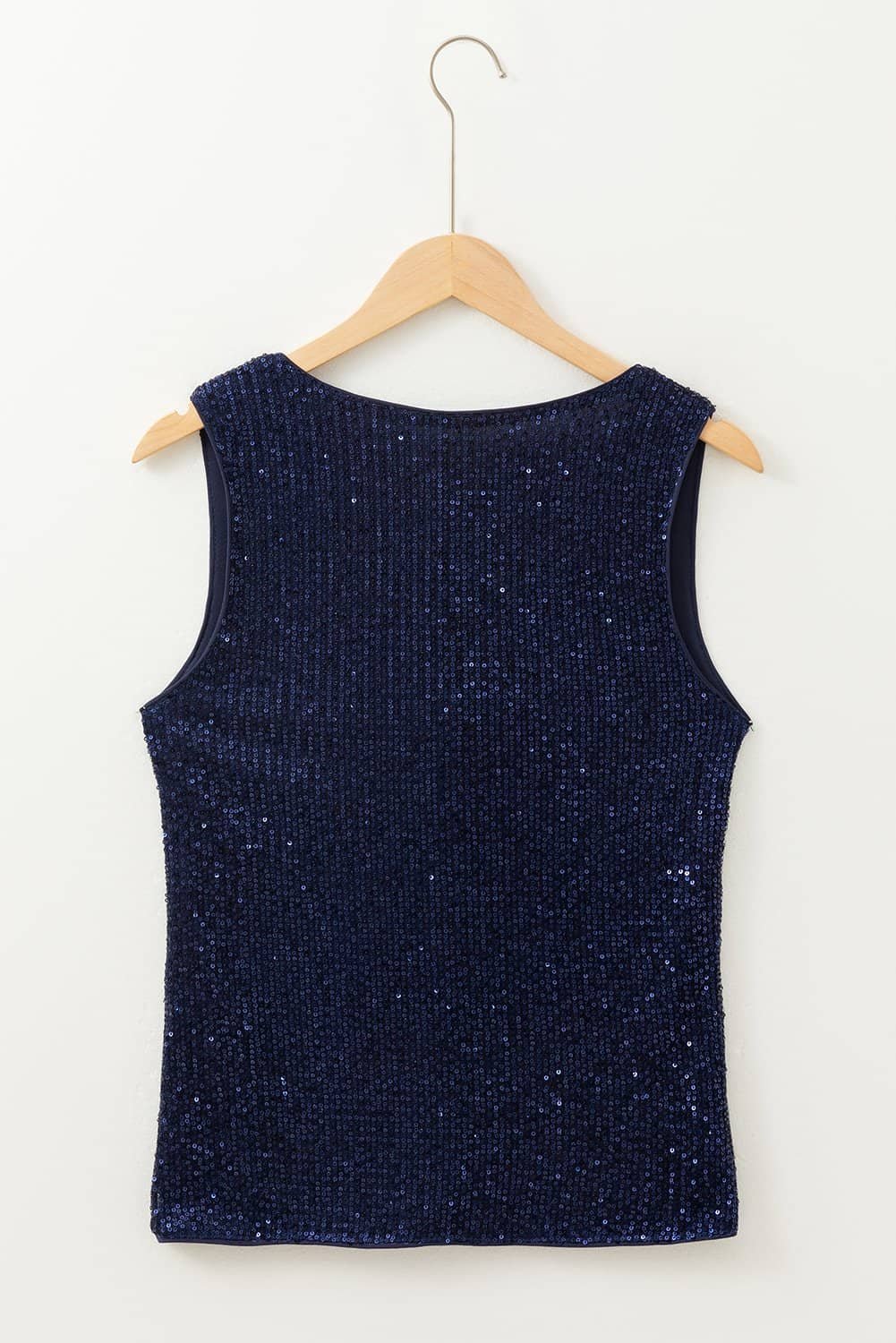 Dirty Blue Sequined Deep V Neck Buttoned Tank Top