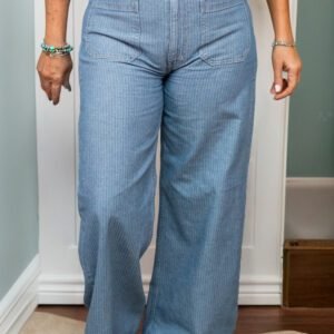 Dusk Blue Patched Pocket Textured Wide Leg Plus Size Jeans