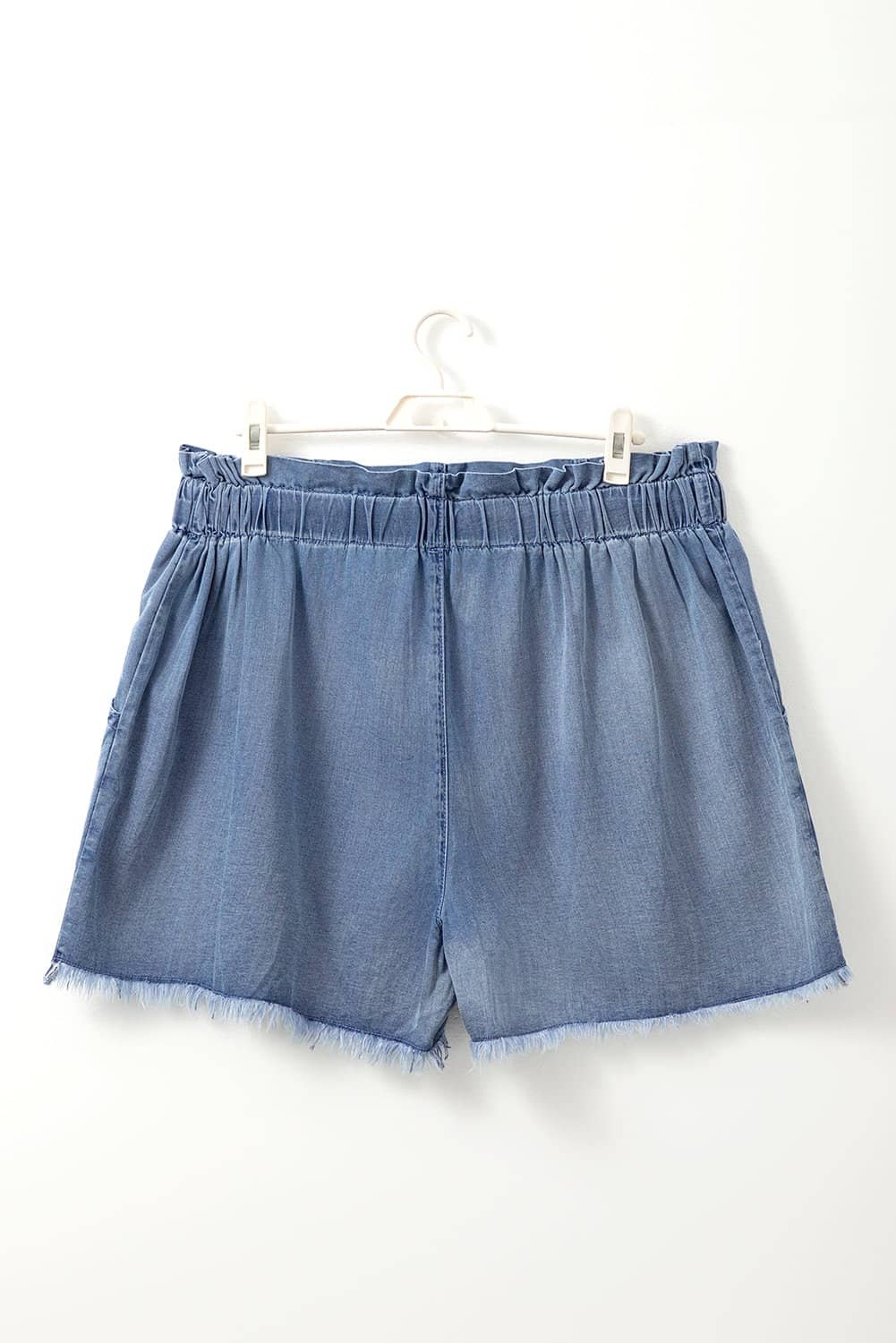 Dusk Blue Raw Hem Lace-Up High Waist Plus Size Denim Shorts