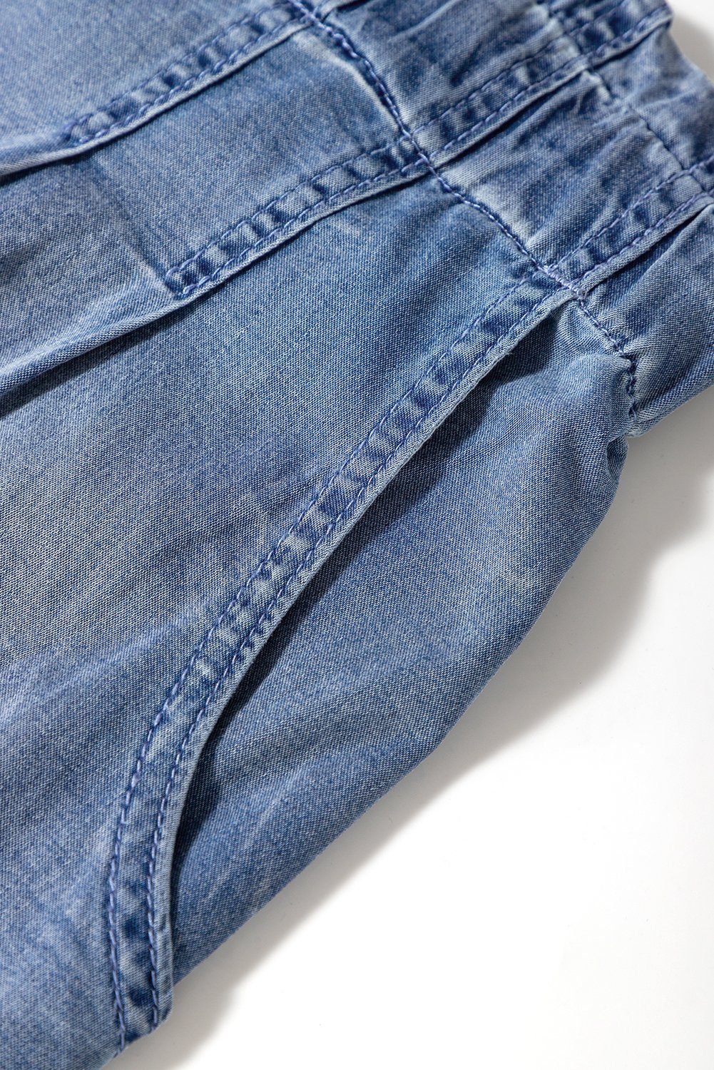 Dusk Blue Raw Hem Lace-Up High Waist Plus Size Denim Shorts