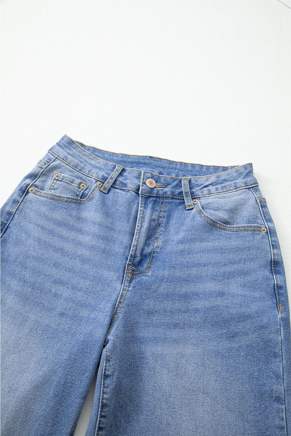 Dusk Blue Raw Hem Unique Cuffs Straight High Rise Loose Jeans