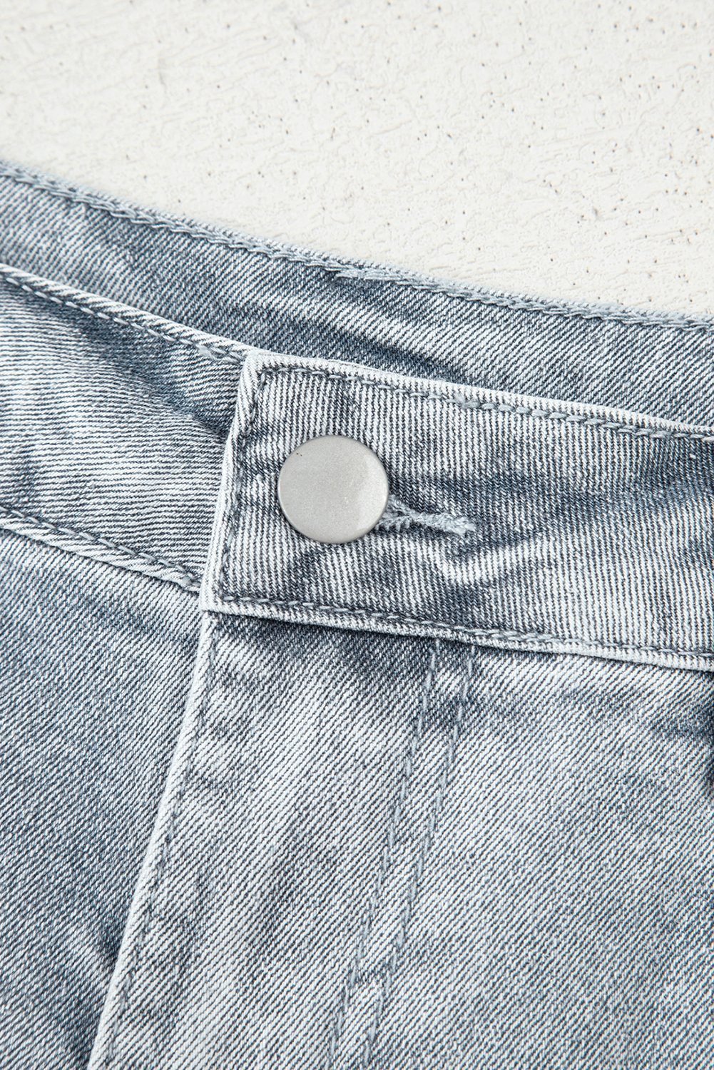 Dusk Blue Scalloped Hemline Acid Wash High Waist Denim Shorts