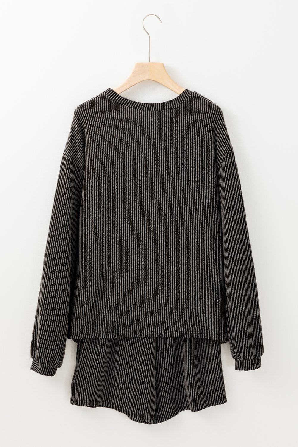 Carbon Grey Colorful Sequin Bow Patched Long Sleeve Top And Shorts Twisted Rib 2Pcs Outfit