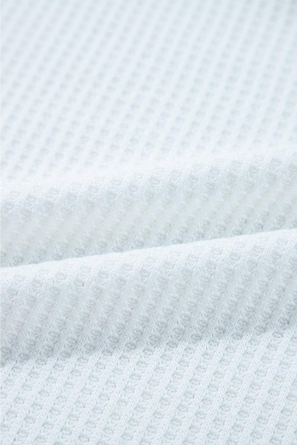 White Leopard Waffle Knit Patchwork Button V Neck Top