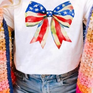 White Independence Day Splash Bow Pattern T Shirt