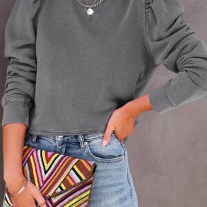 Gray Vintage Washed Puff Sleeve Sweatshirt
